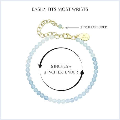 Faceted Bracelet for Women, Certified 925 Sterling Silver with 18K Gold Vermeil Healing Crystal Bracelets for Women - Crystals and Healing Stone Bracelet Women Jewelry for Gift - color: Aquamarine