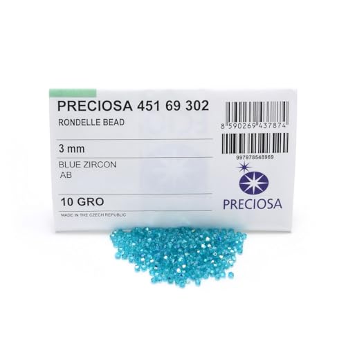 100pcs Authentic Preciosa 3mm (0.12 Inch) Small Faceted Bicone Crystal Loose Beads Blue Zircon AB Compatible with Swarovski Elements Crystals for Jewelry Making Pre-B366 - color: Blue Zircon AB, size: 3mm (0.12 Inch) - 100pcs