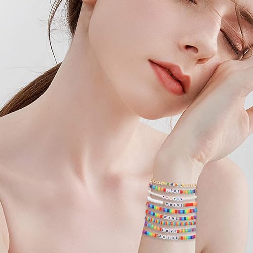 12pcs Halloween Heishi Beaded Bracelets for Women-Spooky Ghost & Pumpkin Party Favors Boho Stackable Polymer Clay Bead- Stretch Friendship Bracelet Set - style: LGBTQ 1-9pcs