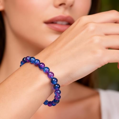 PIPITREE 500 PCS Acrylic Beads 8mm Rainbow Round Bead for Pens Bulk Acrylic Beads for Keychains Beadable Pens DIY Crafts Bracelets Necklace Jewelry Making Plastic Colorful Bead (Purple-Blue) - color: Purple-Blue