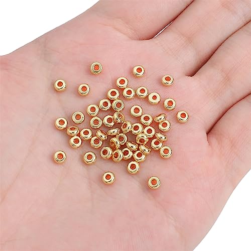 BEADIA 14K Gold Plated Roudelle Spacer Beads 4x1.8mm 50pcs for Jewelry Making Findings Non Tarnish - color: 14K Gold, size: 4x1.8mm Roudelle