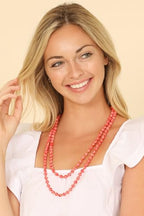 Bead Strand Versatile 60" Long Wrap Necklace - Handmade Knotted Multi Layer Sparkly Crystal, Semi Precious Natural Stone, Lava, Glass Faux Pearl - color: Red