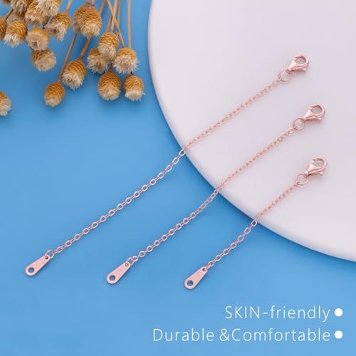 VANBARIS 925 Sterling Silver Necklace Extender Rose Gold Necklace Extender Rose Gold Chain Extenders for Necklaces 3 Piece Set (2, 3, 4 inch) - color: RoseGold, size: 2 3 4 inch