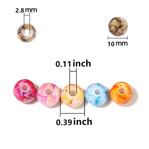 200PCS Acrylic Beads for Jewelry Making Round Loose Beads Charms Ink Patterns for Bracelets Earring Necklace Rings Adults Beading DIY Art Craft Projects Decor Birthday Gifts (10mm) - size: 10mm