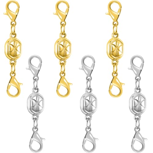 Magnetic Necklace Clasps and Closures-Magnetic Necklace Clasp Set, Double Locking Design, Gold and Silver (6pcs Gold Silver) - color: 6pcs gold silver