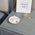 HOME SMILE Initials Ring Holder Jewery Tray with personalized B-Monogrammed Engagement Gifts for Friends,Birthday Mother's Day Christmas Gifts for Women,Ceramic White - style: B