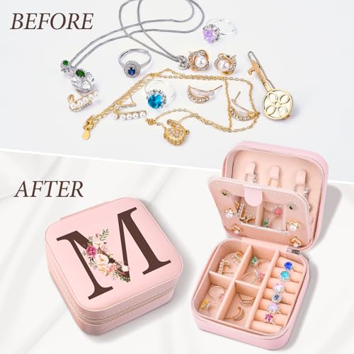 Inngeroo Personalized Graduation Gifts for Women - Customized Teacher Appreciation Gifts - Travel Jewelry Case Box Organizer for Wife Daughter Aunt Friend Grandma - Initial M - style: M