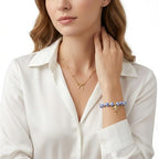 Bow Bracelet Necklace Set 14K Gold Beaded Bracelet Dainty Bow Pendant Choker Jewelry Gift Set - color: Blue 2