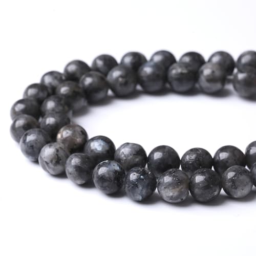 10MM Black Larvikite Round Loose Beads Natural Gem Beads Crystal Energy Stone Beads for Jewelry Making DIY Bracelet Necklace - color: Black Larvikite, size: 10mm