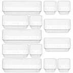 12 Piece Clear Drawer Organizer Set, 3 Sizes Bathroom Vanity Organizer Trays and Storage Bins for Makeup, Cosmetics, Jewelry, and Gadgets. Perfect for Office, Kitchen, Bedroom, Bathroom Use. - size: 12pcs-3size