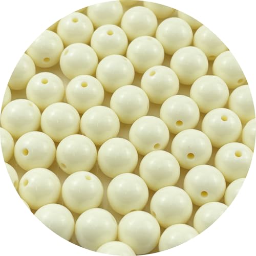 60pcs Acrylic Round Beads for Crafts 14mm Resin Candy Color Spacer Beads with Hole for Jewelry Making Sewing Crafts Decoration Necklaces Bracelets Earrings Supplies(Cream) - color: Cream, size: 14mm