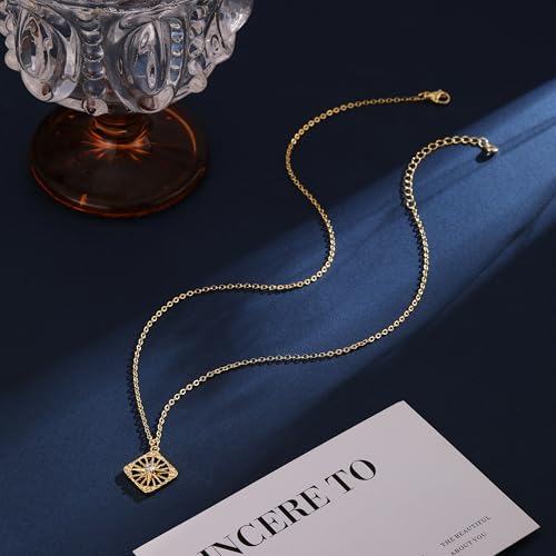 Tasiso Gold Pendant Necklace for Women 14K Gold Plated Coin CZ Pendant Necklace Adjustable Chain Disc Round Dainty Charm Necklace Trendy Jewelry Gift - style: CZ