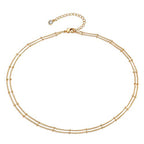 MEVECCO Dainty Gold Chain Choker Necklace 14K Gold Plated Handmade Boho Cute Tiny Beaded Link Choker Necklace Delicate Simple Minimalist Choker Necklace for Women - style: Two Layered Bead Chain GD