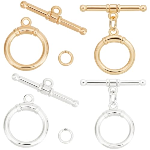 Beebeecraft 1 Box 10Pcs Toggle Clasps T-Bar Closure Clasps Real 18K Gold and 925 Sterling Plated Silver OT Buckle with Jump Rings for Necklace Bracelet Jewelry Making - color: #3 Gold&Silver 10 sets