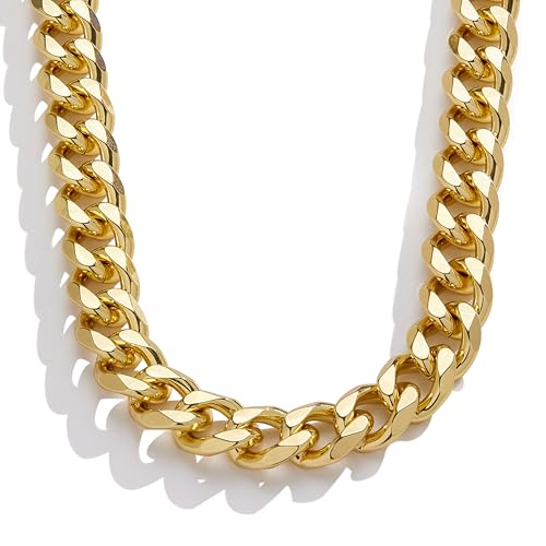 WomenGifts Cuban Link Chain Necklace for Women, Waterproof 14k Gold Silver Plated Chain Choker, Non Tarnish Stainless Steel Jewelry, 3.5/5/6/8/11mm,14/16/18 Inch Thin&Chunky&Thick - color: Gold, style: 11MM-18"