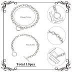 SUNNYCLUE 10Pcs Toggle Bracelets Stainless Steel Bracelet Chains Bulk Silver Metal Adjustable OT Charm Links Bangles Cable Chain with Toggles Clasps for Jewelry Making DIY Crafts Women Accessories