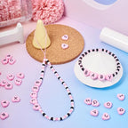 Cheriswelry 100pcs Pink Heart Acrylic Letter Mixed Opaque Black Alphabet Spacer Beads 10.5x11.5mm for DIY Craft Jewelry Making - color: Pink Heart Letter Beads