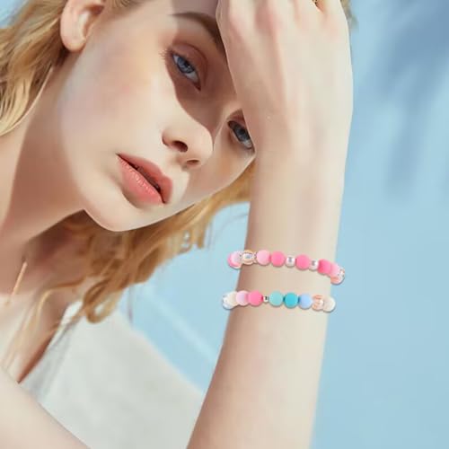 1 Box 500Pcs Rainbow Acrylic Beads Round Plastic Bead Bulk 8mm Candy Color Plastic Balls Bubble Gum Pastel Matte Loose Spacer Beads for Jewelry Making Bracelets Necklaces Earrings Adults - color: Pink, Blue