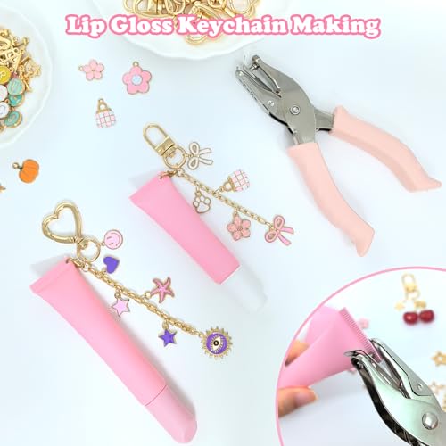 526Pcs Charms Lip Gloss Keychain Making Kit, DIY Keychain Supplies with 200 Charms, 28 Clasps, Jump Rings, Chain, Jewelry Plier, Hole Punch, Bag Charm Kit, Jewelry Making Kit for Crafting Keychains - color: Gold-526Pcs Kit