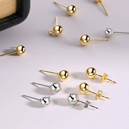 180 Pieces Ball Post Earring Stud with 200 Pieces Butterfly Back Earrings with Loop for DIY Jewelry Making Findings, 4 mm 5 mm 6 mm(Silver, Gold) - color: Silver, Gold