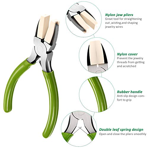 Mudder 2 Packs Nylon Nose Pliers Double Nylon Pliers Carbon Steel Jewelry DIY Tools for Beading Looping Shaping Wire Jewelry Making and Other Crafts, 5.3 Inch(Green) - color: Green