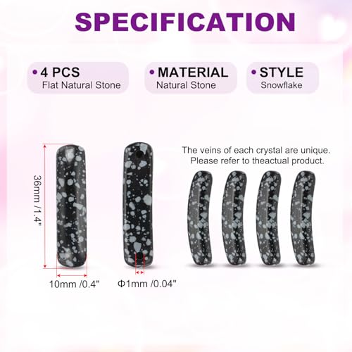 PATIKIL 4 Pcs Natural Stone, 36 x 10 mm Natural Curved Clear Quartz Stone Crystal Handmade Jade Flat Beads for DIY Crafting, Snowflake - color: Snowflake