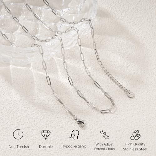 GTVOODX 10Pcs Paperclip Chain Necklace 20 Inch 3x9mm Stainless Steel Adjustable Link Chains Bulk for Women Necklace Jewelry Making - color: Silver, size: 20 Inch