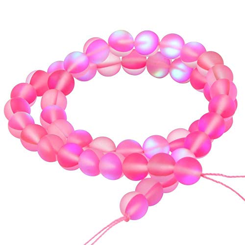 Matte Aurora Crystal Glass Beads Gemstone 6MM Pink Frosted Glitter Shining Mermaid Round Loose Beads Frosted Moonstone for Jewelry Making - color: pink, size: 6mm