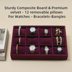 Jewelry Watch Tray, Purple Velvet Watch Jewelry Organizer 12 Grid, Stackable Watch Bracelet Bangle Display Holder, Adjustable Pillows, for Man Woman Show Birthday - color: Purple