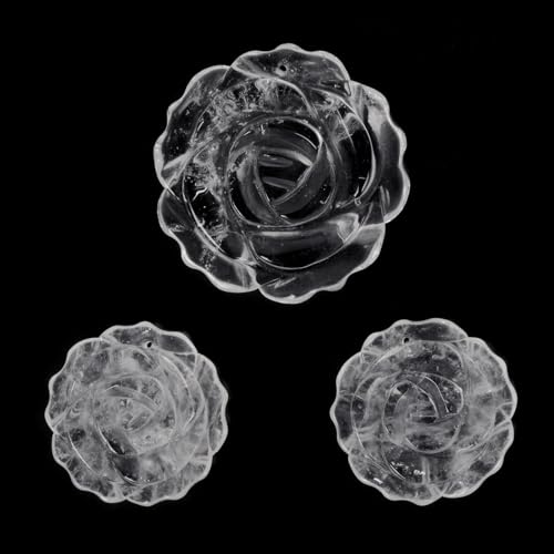 Justinstones 3pcs Carved Gemstone Flower Pendant Earrings Beads Set For Jewelry Making DIY 1.3 Inch & 1 Inch - color: Clear Quartz