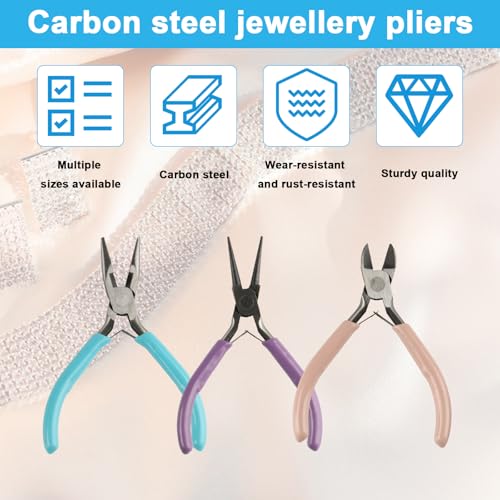 3-Piece Jewelry Pliers Set - Needle Nose, Round Nose & Wire Cutters for Jewelry Making, Wire Crafting & Repair | Professional DIY Tools for Metalwork, Earrings & Bracelets - style: 3-pcs