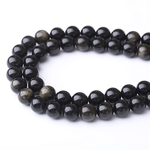 12MM Black Golden Obsidian Round Loose Beads Natural Gem Beads Crystal Energy Stone Beads for Jewelry Making DIY Bracelet Necklace - color: Black Golden Obsidian, size: 12mm