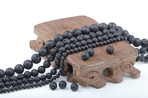 Bymitel 90 pcs Natural Genuine Real Round Loose Stone Beads Gemstone Spacers for Charm DIY Jewelry Making 15.5" per Strand 4mm (Black Volcanic Lava, 4mm) - color: Black Volcanic Lava, size: 4mm