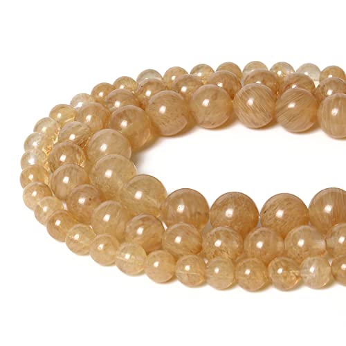 45pcs 8mm Natural Stone Beads Gold Rutilated Quartz Beads Crystal Gemstone for Jewelry Making, DIY Bracelet Necklace - color: Gold Rutilated Quartz, size: 8mm