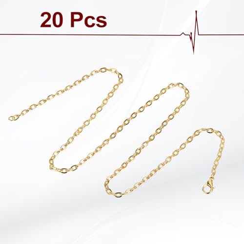 HARFINGTON 20 Pack 18 Inch Necklace Chains Bulk 3.2mm Gold Plated Cable Chains with Lobster Clasps for Jewelry Making - color: Gold, size: 18 Inch x 3.2mm