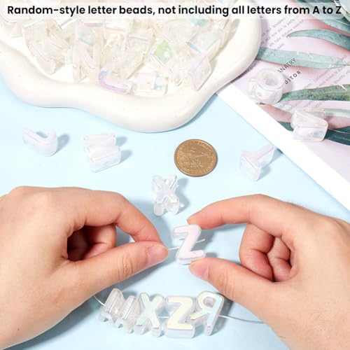 Random 50Pcs 21mm Big Alphabet Shaped Beads Rainbow Letter Beads with Large Hole Iridescent Opaque Clear AB Acrylic Spacer Loose Charm Bead for Jewelry Making Necklaces Bracelets DIY Crafts - style: Style 1