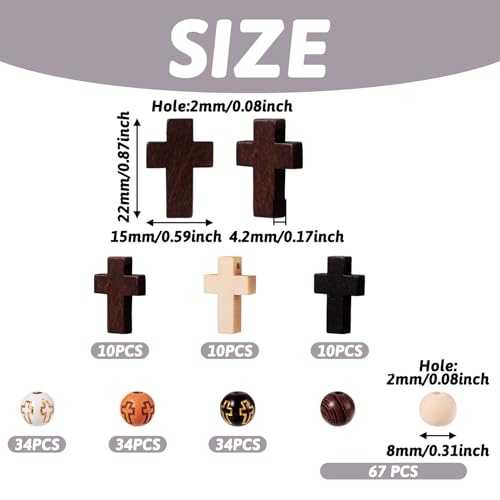 KISSITTY Rosary Making Kit Cross Rosary Beads 8mm Easter Round Wood Acrylic Cross Spacers Cross Pendant Beads for DIY Jewelry Making About 211pcs/box