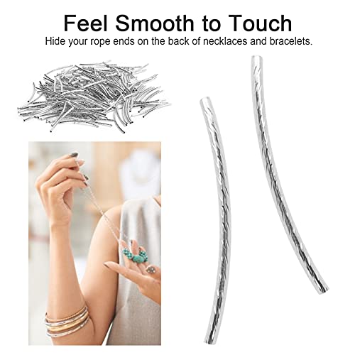 Curved Noodle Tube Beads, 200Pcs Brass Spacer Beads for Jewelry Making, DIY Necklace Bracelet Craft Supplies with Smooth Twist Design (Silver) - color: Silver