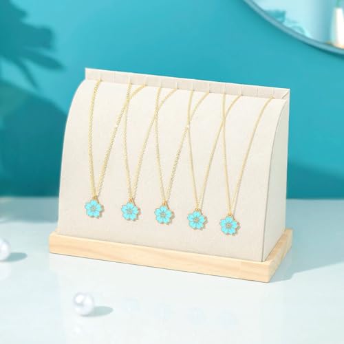 Cambered Necklace Display Stand with Flannelette Soft Mat Wood Jewelry Organizer Tabletop Display Holder for Necklaces, Choker Pendant (Beige) - color: Beige