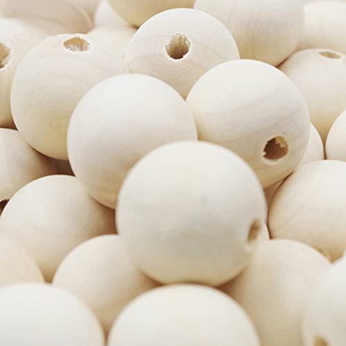 100Pcs 1 Inch Unfinished Wood Beads Round Wooden Spacer Beads Natural Wood Loose Beads - size: 25
