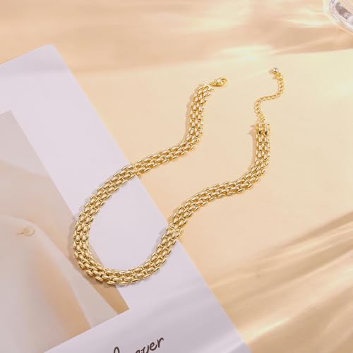 Moodear Gold Necklace for Women Dainty Chunky 14K Gold Plated/Sliver Plated Chain Necklace Cuban Link Paperclip Chain Choker Toggle Clasp Layered Necklace for Women Trendy Fashion Gift - style: Choker necklace