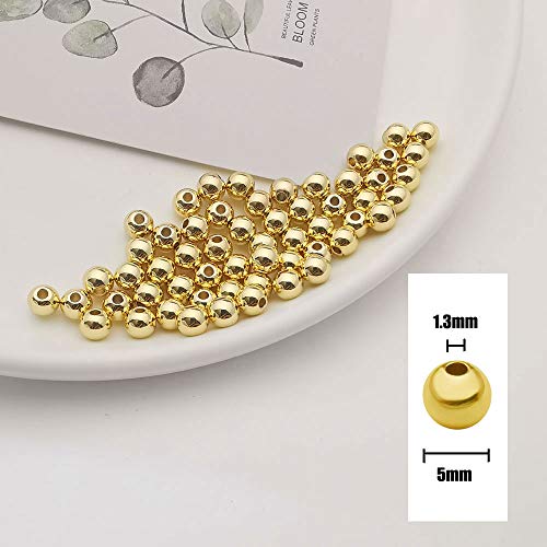100 pcs Gold Smooth Round Spacer Beads Gold Plated Brass Tarnish Resistant Seamless Loose Connector Beads for DIY Bracelet Jewelry Making (5mm/0.19 inch (Gold)) - color: 5mm/0.19 inch (Gold)