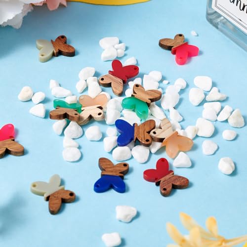 Beadthoven 12pcs/6 Pairs Butterfly Wood Resin Charms Connector Pendants, Mini Small Butterfly Wood Earrings Blanks Wooden Pendants for DIY Bracelet Jewelry Making Spring Boho Earrings Necklace Women - color: Butterfly