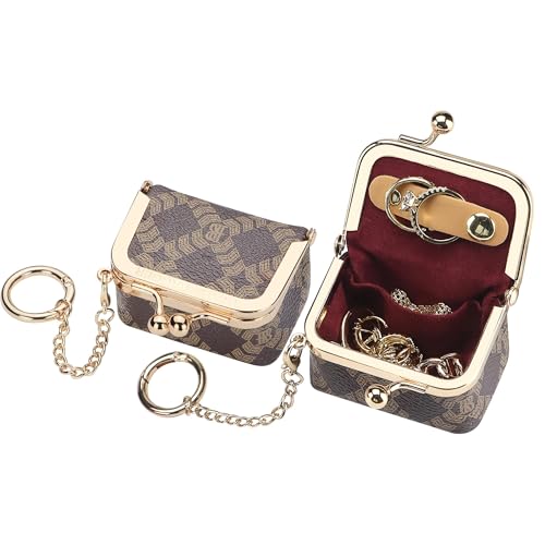 Royal Bagger Genuine Cow Leather Mini Jewelry Box Women's Coin Purse Solid Color Kiss Lock Change Pouch Casual Style Small Storage Bag for Women 1894 (Coffee-6894) - color: Coffee-6894
