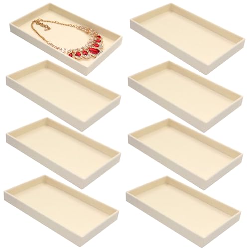 Jewelry Organizer Trays 8 Pack Stackable Velvet Jewelryy Drawer Display for Necklace Earring Ring Bracelet Empty Plate - color: Beige, size: Large