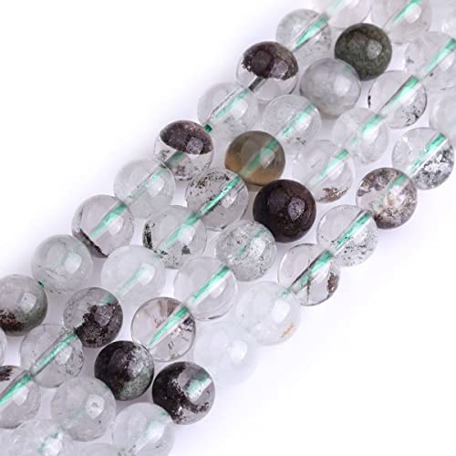 JOE FOREMAN 8mm Green Ghost Rock Quartz Round Beads for Jewelry Making Strand 15" Natural Stone Semi Precious Gemstone DIY Handmade Craft Supplies - color: Green, size: 8mm