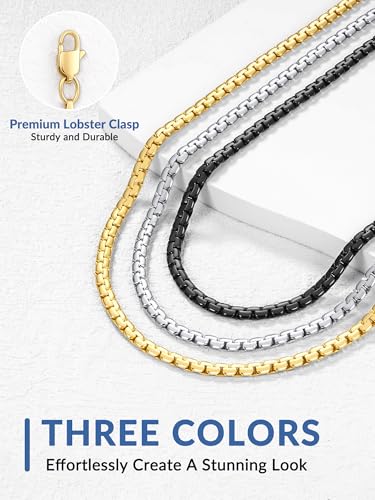 Jewlpire 3mm Flat Link Chain 18K Gold Plated/Black/Silver Chain Necklace for Women, Non-Fading Women's Chains Necklace 16 18 20 22 24 26 Inch - color: 02 - 3mm-18K Gold Plated, size: 18 Inches