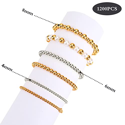 1200Pcs Smooth Round Beads Gold Spacer Loose Ball Beads for Bracelet Making Craft (4mm,6mm,8mm, Silver & Gold) - color: Silver & Gold, size: 4mm,6mm,8mm