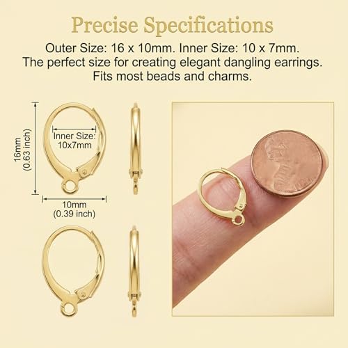 60PCS Gold Leverback Earring Hooks, Stainless Steel Open Loop Leverback Hoops, Leverbacks French Earring Hooks for Making Dangle Earrings, Smooth to Open & Close (Gold) - color: Gold