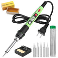 Soldering Iron Kit, 80W 110V LCD Digital Solder Iron Pen with Ceramic Heater, Portable Welding Tools with 5pcs Tips, Stand, Solders Wire, Sponge, Paste, for Metal,Electric Repairs, DIY, Green
